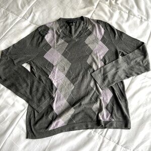Silk/Cotton/Cashmere blend Banana Republic charcoal grey with lavender argyle.